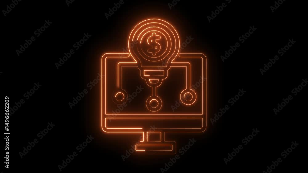Poster neon digital idea for money creation on computer screen animation