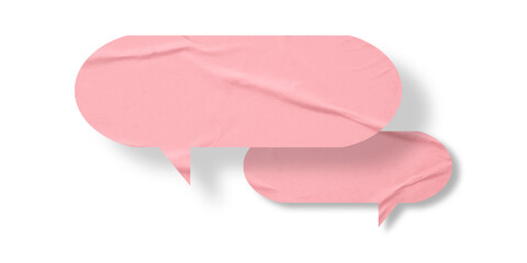 Pink speech bubble crumpled paper isolated on transparent background