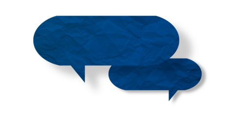 Blue speech bubble crumpled paper isolated on transparent background
