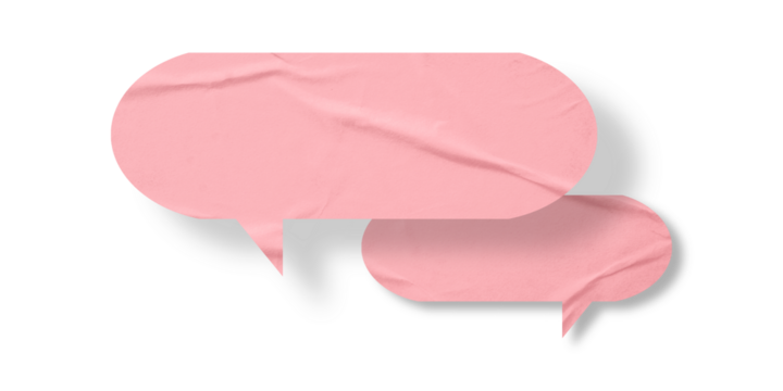 Pink speech bubble crumpled paper isolated on transparent background