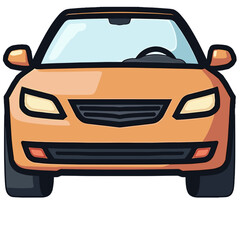 Obraz premium Orange Sedan Car Front View Cartoon Illustration with Black Outlines and Simple Design