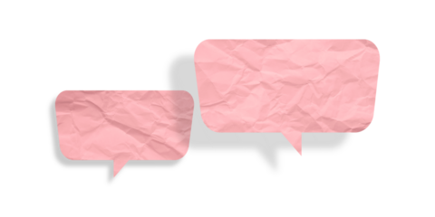 Pink speech bubble crumpled paper isolated on transparent background