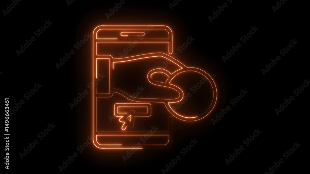 Poster neon style mobile payment animation with hand inserting coin digital transaction concept