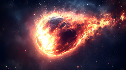 Obraz premium Fiery cosmic body explodes in space, intense heat and vibrant colors. Perfect for science fiction, fantasy, or apocalyptic themes.