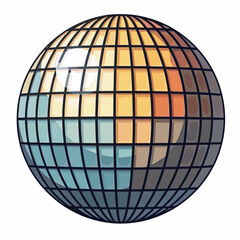 Obraz premium Shiny Disco Ball Illustration with Mirrored Tiles Reflecting Light and Color on White Background