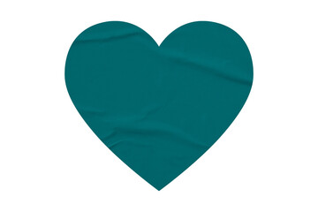 green crumpled paper heart heart sticker isolated on transparent background