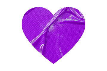 Purple crumpled paper heart heart sticker isolated on transparent background