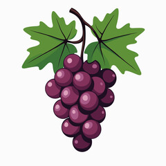 Fototapeta premium Illustration of a Bunch of Ripe Purple Grapes with Green Leaves on a White Background, Perfect for Food and Beverage Designs