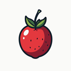 Obraz premium Cartoon Red Apple Illustration with Green Leaves on White Background, Fresh Fruit Icon