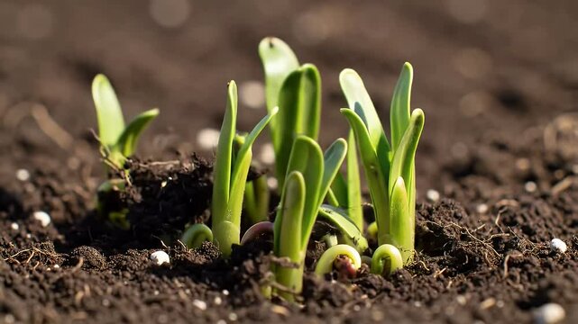 Growing plants in timelapse, sprouts germination newborn green plant agriculture