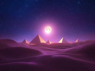 Desert pyramids moonlit scene