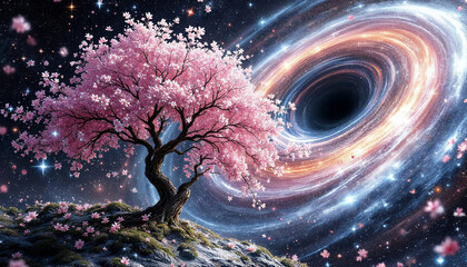 An enormous tree growing in the middle of a crater on the moon, leaves glowing with bioluminescence, surreal life in space