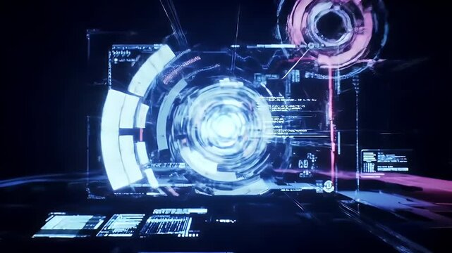 Perspective view with Futuristic user interface HUD Digital screen Detailed abstract background cyber technology concept