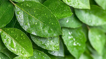 Fototapeta premium Green Leaves with Water Droplets