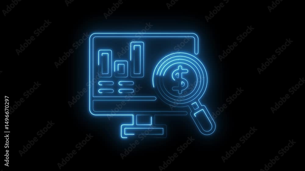 Poster financial analysis and data monitoring on computer screen neon effect for modern business