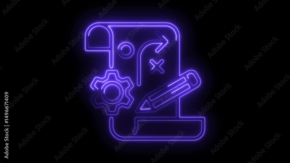 Poster business strategy neon icon animation for planning development and problem solving design