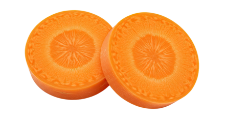 Crisp, freshly cut carrot slices captured from a top-down perspective, with a transparent background. Perfect for diverse design projects.