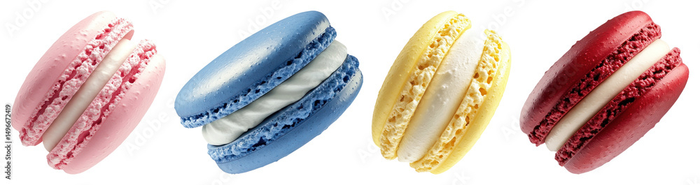 Poster png colorful macarons in row, element set on transparent background
