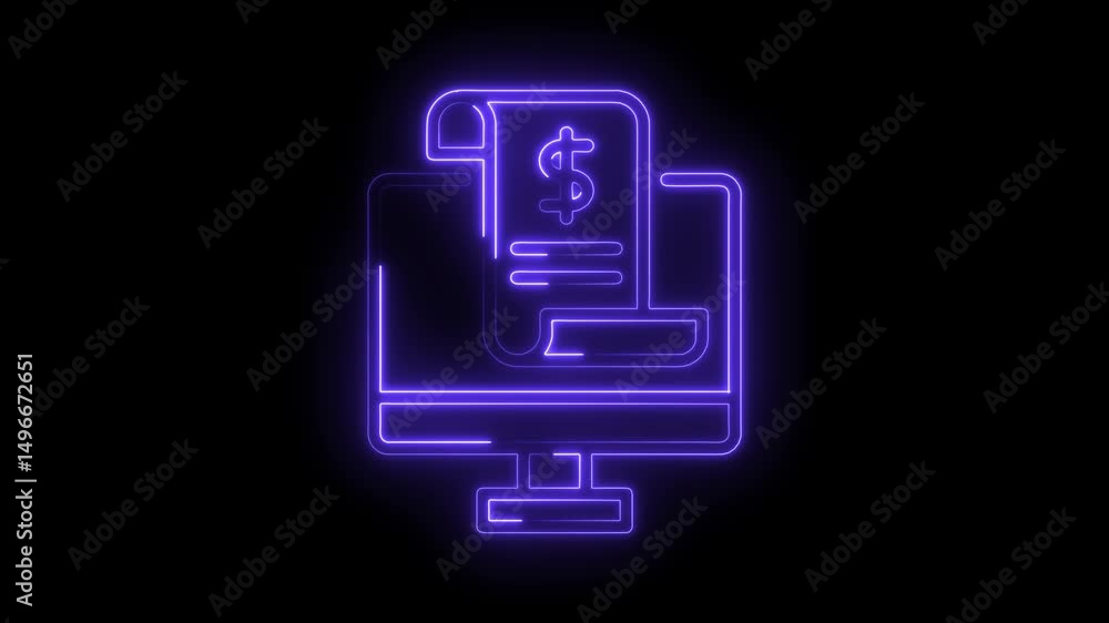 Poster digital invoice on computer screen with neon effect for online finance and payments