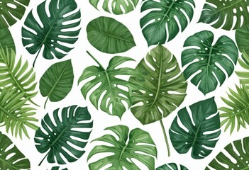 Monstera Leaf Pattern: A vibrant pattern of luscious monstera leaves in varying shades of green, showcasing nature's intricate artistry and perfect for tropical-themed designs. Ai generated image