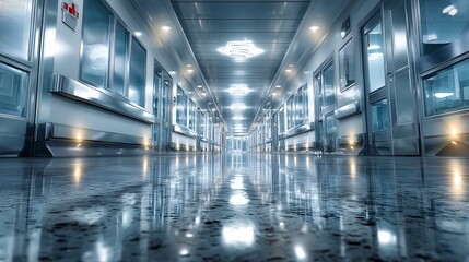 Fototapeta premium Modern hospital hallway lasalus architecture clean bright