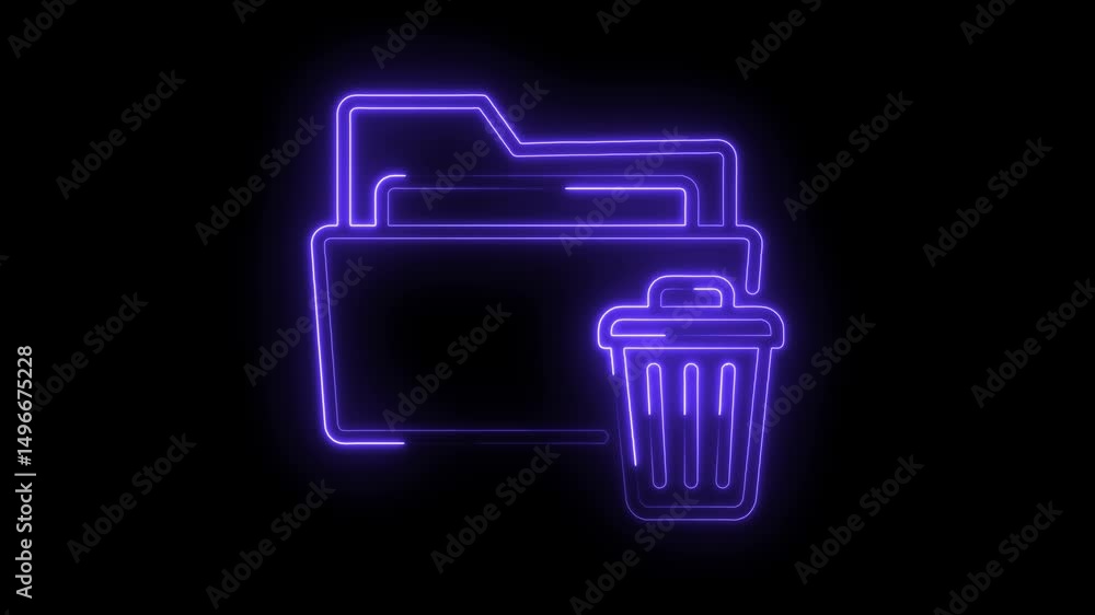 Aufkleber neon style file folder and trash bin on a black background data removal and organization