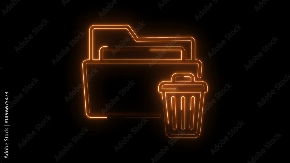 Aufkleber glowing neon folder with recycle bin icon animation on black background for technology concepts