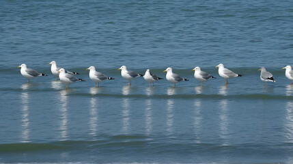 The flock of seagulls sitting and swimming in the sea.Gull gulls seagull seabird laridae lari grey white stout longish bills webbed feet bird animal wild wildlife birding ornithology natural 4K