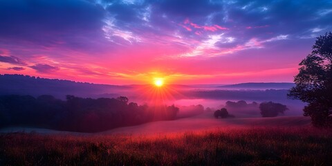 Obraz premium Vibrant Sunrise over Misty Valley