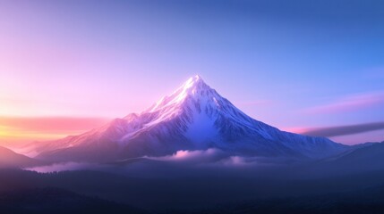 Snowy mountain peak at sunrise