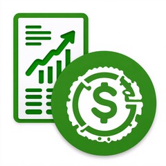 Obraz premium Financial Growth Representation with Charts and Dollar Sign Icon on Green Background