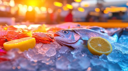 Fresh seafood on ice