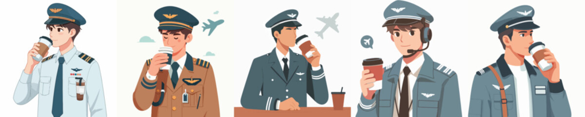 pilot character vector drinking coffee