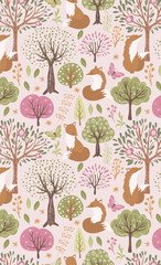 Cute Adorable Woodland Animals Themed Seamlessly