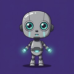 Fototapeta premium Cute Robot Character with Large Eyes and Glowing Accents