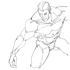 contour drawing for graphic design, pencil sketches of muscular male figures in dynamic action poses, draw from imagination,