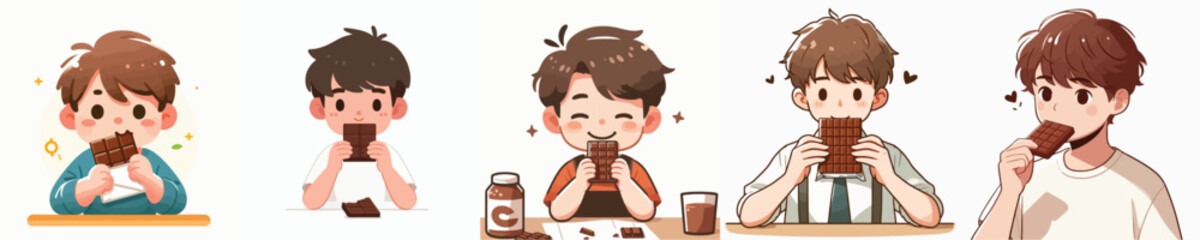 a set of vector boys eating chocolate