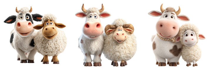 Animated Cow and Sheep Character Illustration in Cute 3D Style perfect for eid sacrifice visuals and educational themes