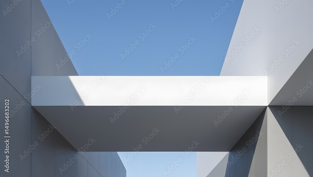 Poster abstract architectural composition with geometric shapes in a bright setting, showcasing minimalist 