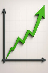 Financial Growth Chart with Upward Green Arrow &ndash; 3D Business Success Graph on Grid Background"