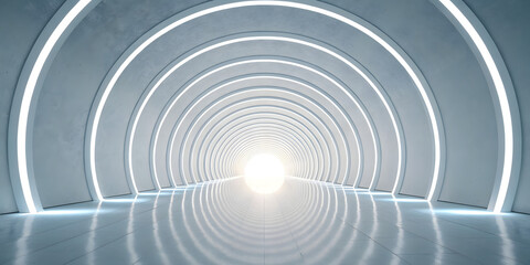 Obraz premium White 3D futuristic room with abstract lighting and technology tunnel