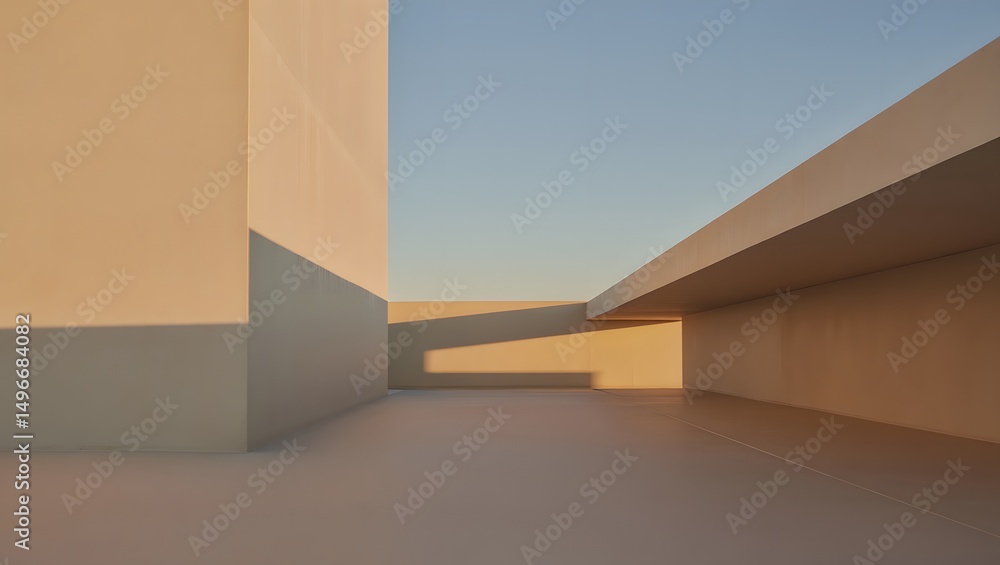 Poster minimalist architecture design. this photo is a study in form, light, and shadow, evoking a sense of