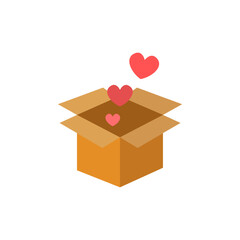Hearts emerging from an open box, concept of generosity and surprise gift