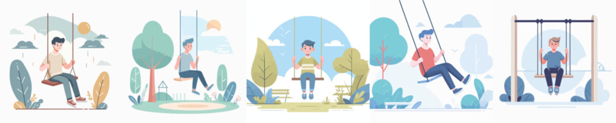 vector group of men playing on swings