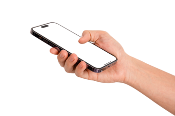 Hand using smartphone with blank screen isolated. Premium high quality studio shot. Concept for technology, business, finance and advertising.