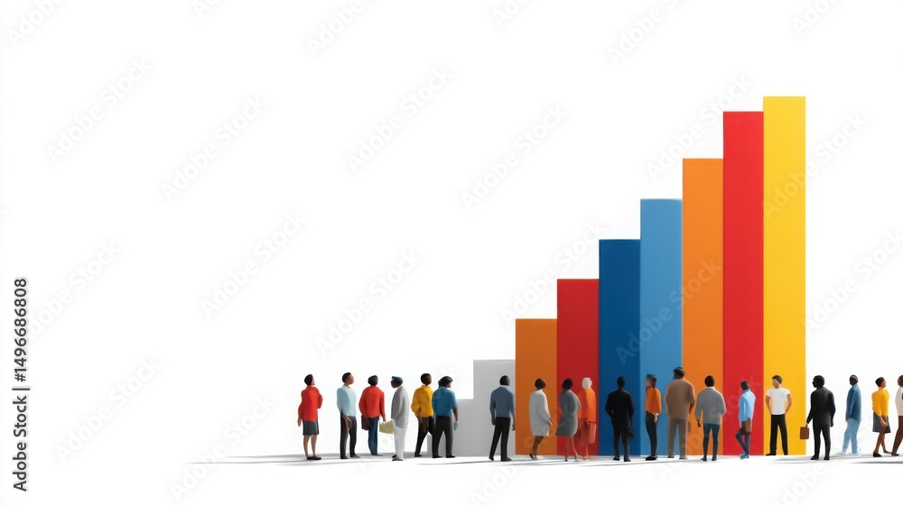 Aufkleber group of diverse people analyzing bar chart for inclusive wage growth tracker in a professional sett