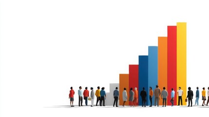 Group of diverse people analyzing bar chart for inclusive wage growth tracker in a professional setting
