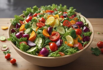 Vibrant veggies cascade into a crisp salad bowl ,  vegetables,  cucumber