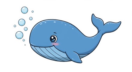 Obraz premium Adorable Cartoon Whale Blowing Bubbles in the Ocean