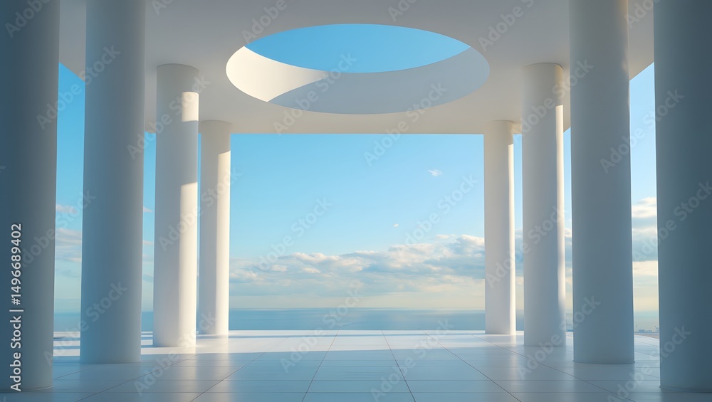 Poster a bright open space with columns and sky view